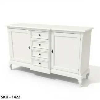 Credenza Madia in Legno, Bianco Opaco, 2 Ante e 4 Cassetti - Arte Povera - Stile Classico - Made in Italy - 201x52x113 cm