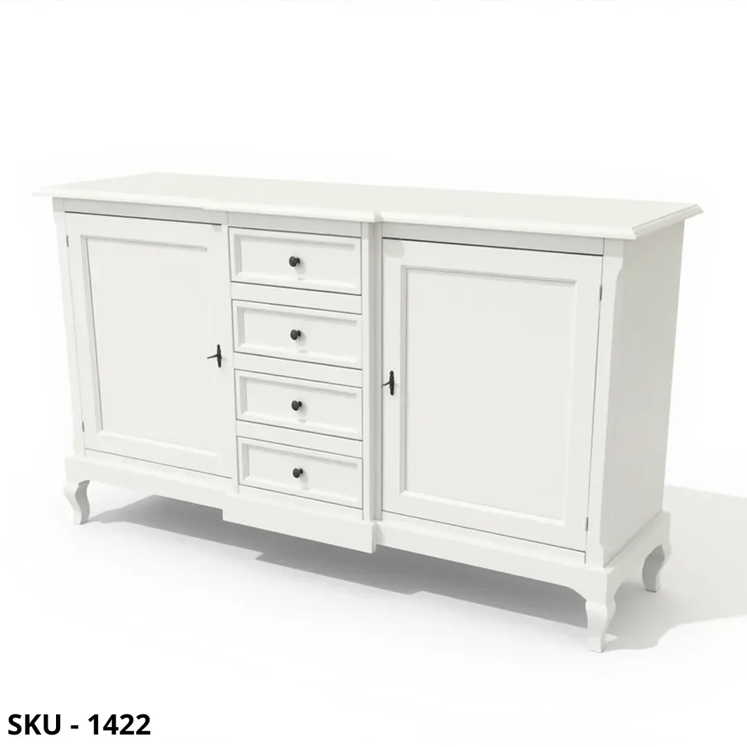 Credenza in Legno, Bianco Opaco, 2 Ante e 4 Cassetti - Made in Italy
