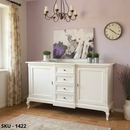 Credenza in Legno, Bianco Opaco, 2 Ante e 4 Cassetti - Made in Italy