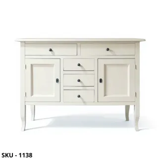 Credenza Piccola in Legno, Bianco Opaco, 2 Ante e 5 Cassetti - Arte Povera -  Stile classico - Made in Italy - 100x40x85 cm