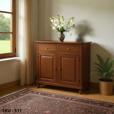 Credenza, Bianco Opaco, Noce Scuro e Bianco Perla Decorato, 2 Ante 2 Cassetti - Arte Povera - Made in Italy - 104x43x98 cm