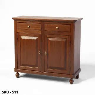 Credenza, Bianco Opaco, Noce Scuro e Bianco Perla Decorato, 2 Ante 2 Cassetti - Arte Povera - Made in Italy - 104x43x98 cm