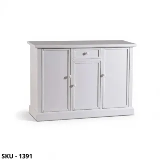 Credenza, Madia in Legno, Bianco opaco e Noce scuro, 3 Ante - Arte Povera - Stile Classico -  Made in Italy 120x40x85 cm