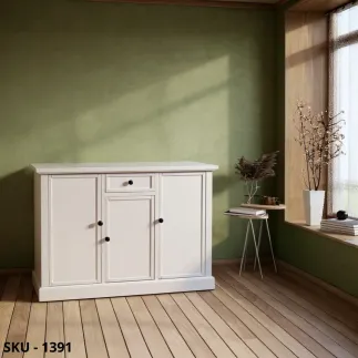 Credenza, Madia in Legno, Bianco opaco e Noce scuro, 3 Ante - Arte Povera - Stile Classico -  Made in Italy 120x40x85 cm