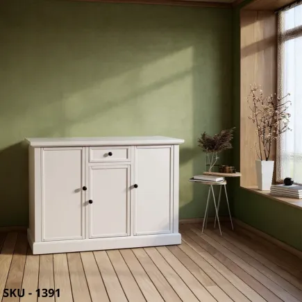 Credenza, Madia in Legno, Bianco opaco e Noce scuro, 3 Ante - Arte Povera - Stile Classico -  Made in Italy 120x40x85 cm