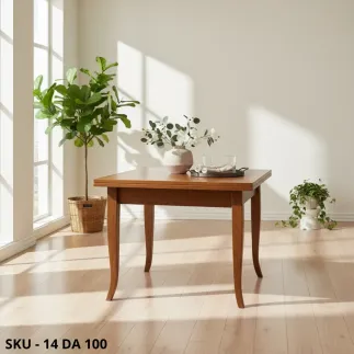 marca-design-shop-Tavolo-allungabile-con-gambe-a-sciabola in-legno-di pioppo-Noce-Scuro-Arte-Povera-marca-design-sku14