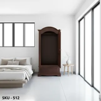 Armadio, Noce scuro, Bianco opaco e Bianco Perla Decorato, 1 anta e 1 cassetto – Arte povera – Made in Italy – 96x56x196 cm