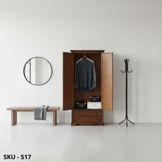 Armadio in Legno, Noce Scuro, 2 ante e 2 cassetti - Arte Povera - Stile Classico - Made in Italy - 87x40x192 cm