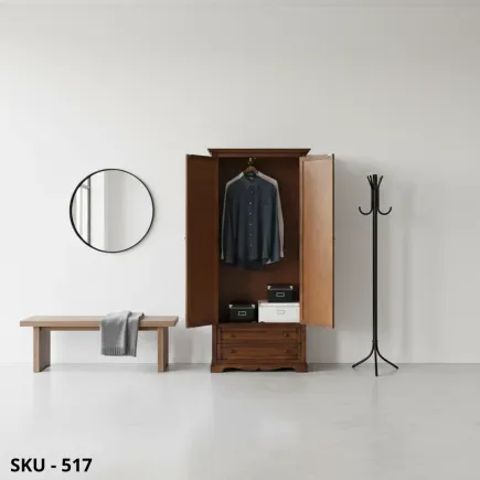 Armadio in Legno, Noce Scuro, 2 ante e 2 cassetti - Arte Povera - Stile Classico - Made in Italy - 87x40x192 cm