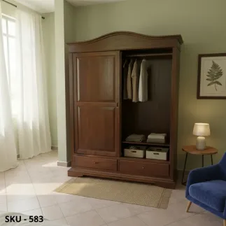 Armadio in legno, Noce scuro, Bianco Opaco, 2 Ante Scorrevoli e 2 Cassetti - Arte povera -  Made in Italy - 180x67x225 cm