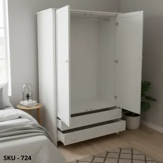 Armadio in legno, bianco opaco, 2 ante e 2 cassetti - Arte povera - Stile classico - Made in Italy - 125x62x200 cm