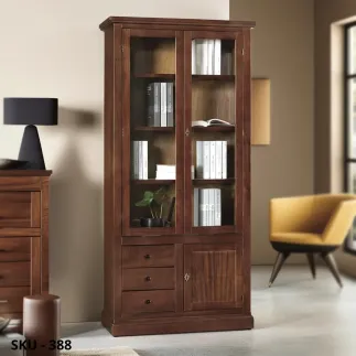 Vetrina in Legno, 2 ante in vetro e 3 cassetti - Made in Italy