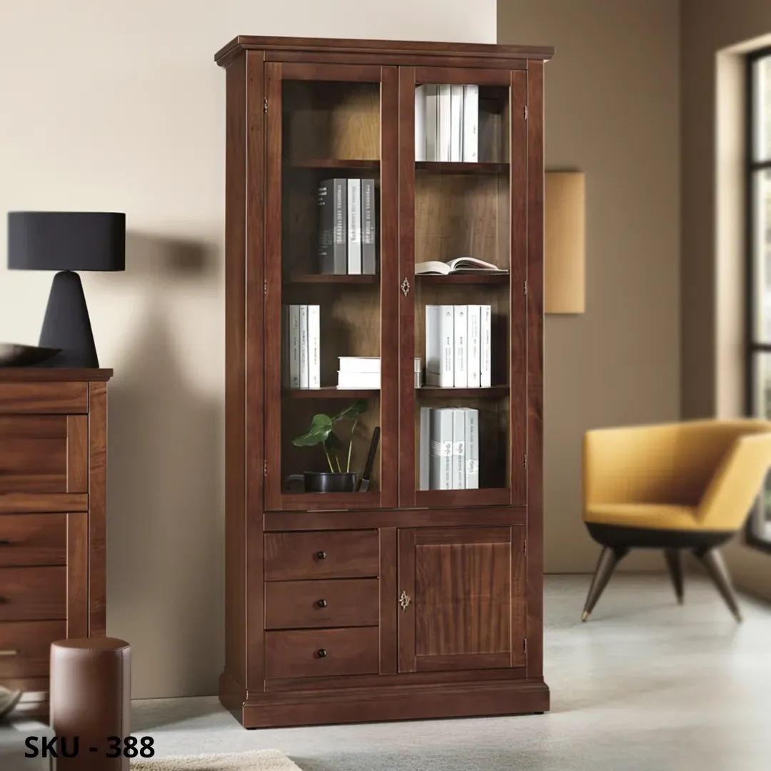 Vetrina in Legno, 2 ante in vetro e 3 cassetti - Made in Italy