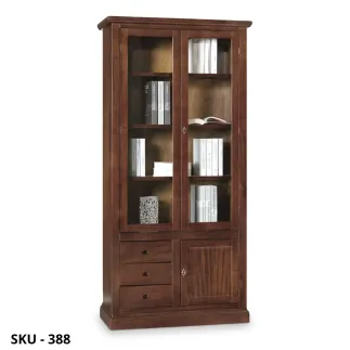 Vetrina, Bianco Opaco e  Noce Scuro, 2 ante in vetro e 3 cassetti - Arte Povera - Made in Italy - 90x41x186 cm e 94x41x187 cm