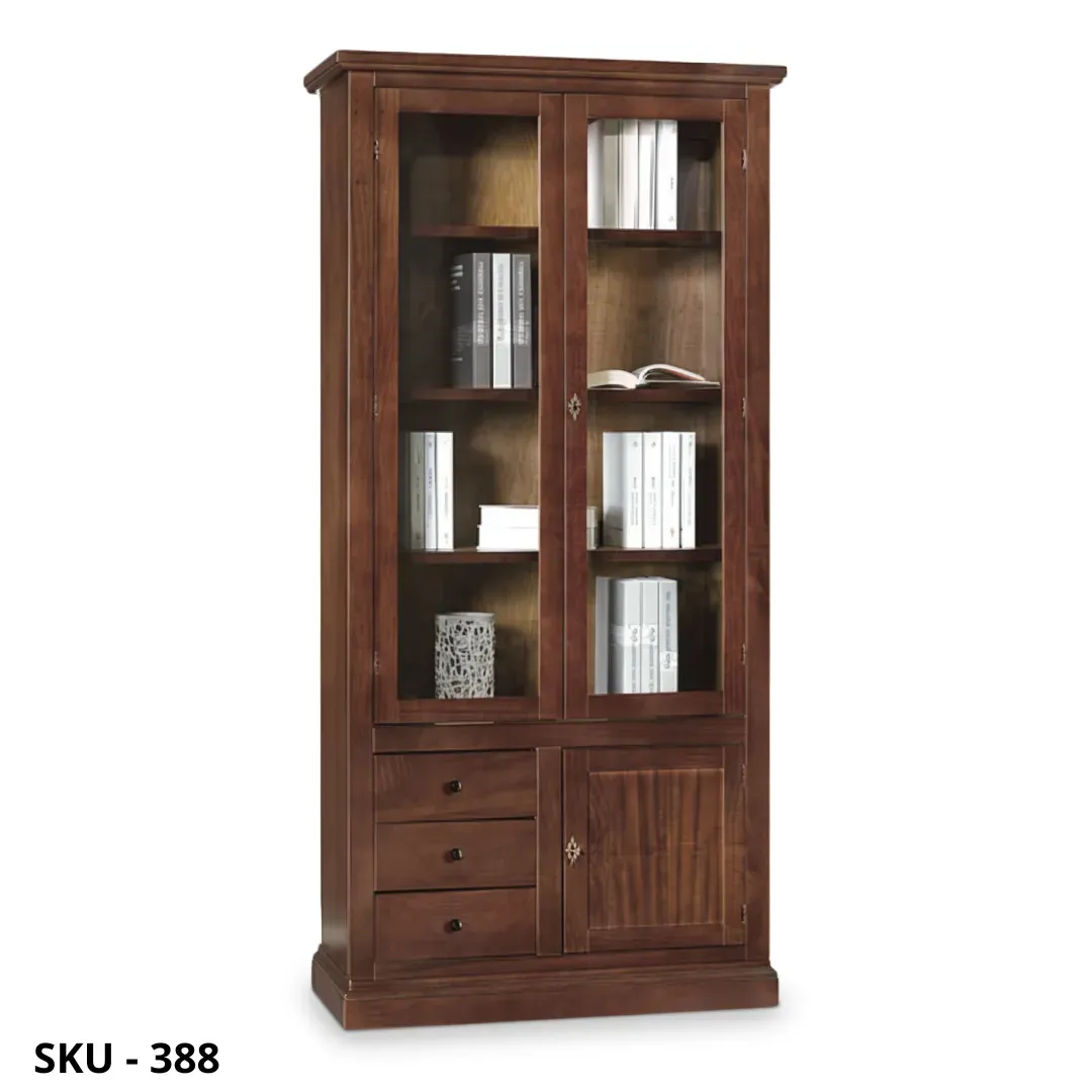 Vetrina in Legno, 2 ante in vetro e 3 cassetti - Made in Italy