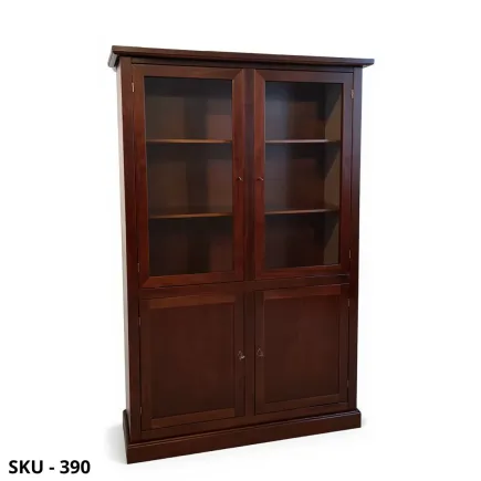 Vetrina cristalliera, Noce scuro e Bianco Opaco, 2 Ante Vetrate e 2 Ante in Legno - Arte Povera - Made in Italy - 120x41x187 cm