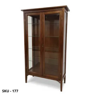 Vetrina cristalliera, Noce Scuro e Bianco Opaco, 2 Ante in Vetro - Arte Povera - Stile Classico - Made in Italy - 89x34x170 cm