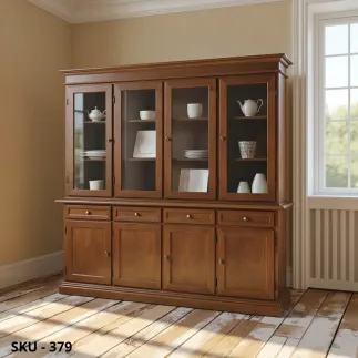 Vetrina cristalliera, Noce scuro  e Bianco Opaco, 4 Ante e 4 Cassetti - Arte Povera - Stile Classico - Made in Italy