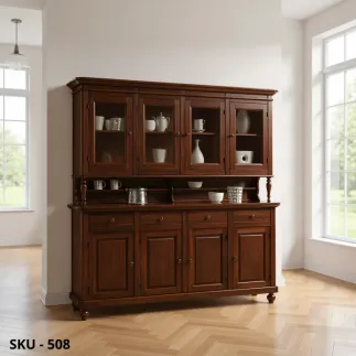 Vetrina cristalliera, Bianco Opaco e Noce Scuro, 4 Ante e 4 Cassetti - Arte Povera - Stile Classico - Made in Italy