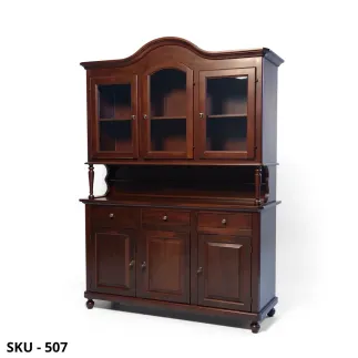 Vetrina cristalliera in Legno, Bianco Opaco e Noce Scuro, 3 Ante e 3 Cassetti - Arte Povera - Stile Classico - Made in Italy