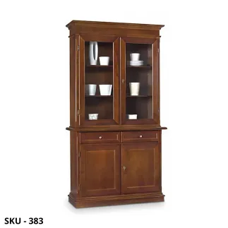 Vetrina cristalliera, Bianco Opaco e Noce Scuro, 2 Porte e 2 Cassetti - Arte Povera - Stile Classico - Made in Italy