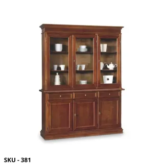 Vetrina cristalliera, Avorio, Noce Scuro e Bianco Opaco, con 3 Ante vetrate - Arte Povera - Made in Italy - 156x42x205 cm