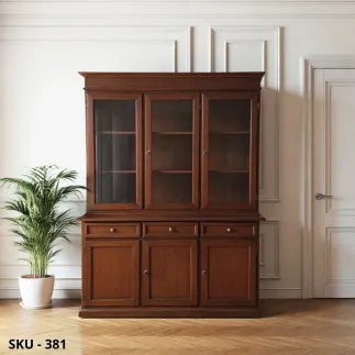 Vetrina cristalliera, Avorio, Noce Scuro e Bianco Opaco, con 3 Ante vetrate - Arte Povera - Made in Italy - 156x42x205 cm