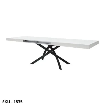 Tavolo allungabile in metallo con piano in legno bianco, 2 allunghe centrali – Stile Moderno - Contemporaneo - Made in Italy