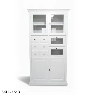 Dispensa in legno, noce scuro o bianco opaco, 4 ante e 8 cassetti – Arte Povera – Stile Classico - Made in Italy - 107x45x203 cm