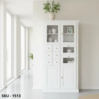 Dispensa in legno, noce scuro o bianco opaco, 4 ante e 8 cassetti – Arte Povera – Stile Classico - Made in Italy - 107x45x203 cm