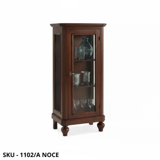 Vetrina cristalliera, Bianco Opaco, con 1 Anta e 3 Ripiani in Vetro - Arte Povera- Stile Classico - Made in Italy - 60x40x131 cm