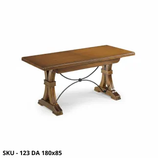 Tavolo da pranzo allungabile in legno massello di faggio, noce e ferro battuto, 4 allunghe - Arte povera - Made in Italy