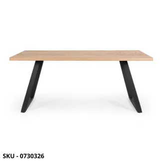 Tavolo Fisso Dukat in MDF Rovere Effetto Spina di Pesce con Gambe in Acciaio cromato o nero – Stile Moderno - Made in Italy