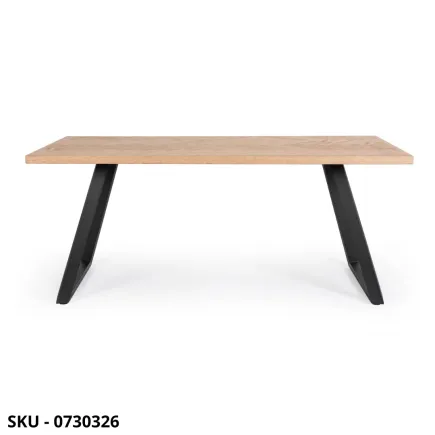 Tavolo Fisso Dukat in MDF Rovere Effetto Spina di Pesce con Gambe in Acciaio cromato o nero – Stile Moderno - Made in Italy