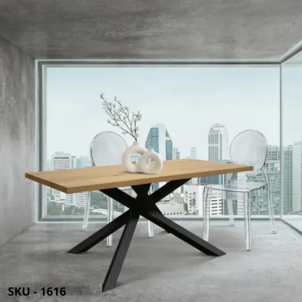 Tavolo fisso in legno di rovere impiallacciato con gambe in metallo – Stile Moderno - Contemporaneo - Made in Italy