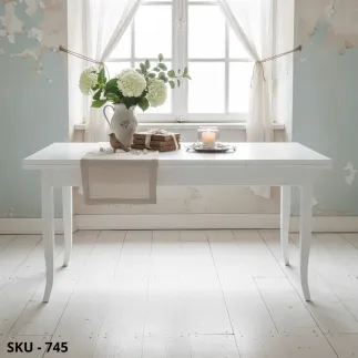 Tavolo allungabile in legno, bianco opaco, gambe a sciabola - Arte Povera - Made in Italy - da 80x80x78 cm, fino a  180x90x78 cm