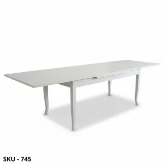 Tavolo allungabile in legno, bianco opaco, gambe a sciabola - Arte Povera - Made in Italy - da 80x80x78 cm, fino a  180x90x78 cm