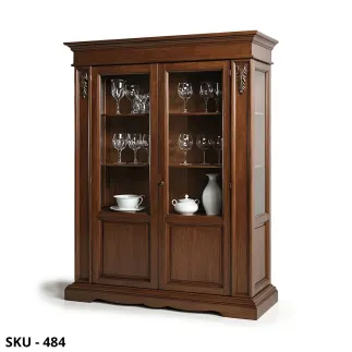 Vetrina cristalliera in Legno, Noce Scuro Finitura Bassano, 2 Ante Vetro - Arte Povera - Stile Classico - Made in Italy