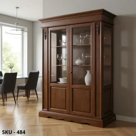 Vetrina cristalliera in Legno, Noce Scuro Finitura Bassano, 2 Ante Vetro - Arte Povera - Stile Classico - Made in Italy