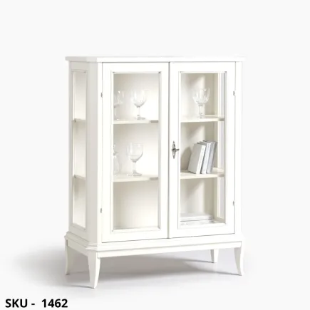 Vetrina cristalliera Piccola in Legno, Bianco Opaco, 2 Ante in Vetro - Arte Povera - Stile Classico - Made in Italy