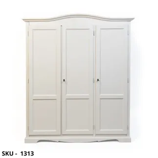 Armadio in legno, Bianco Opaco, Noce Scuro e Avorio, 3 ante - Arte povera - Stile classico - Made in Italy - 158x56x197 cm
