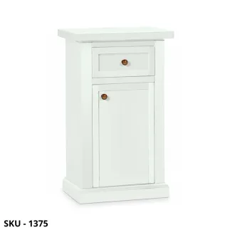 Mobile Porta Telefono Classico in Pioppo bianco, 1 Anta ed 1 Cassetto - Stile Arte Povera – Made in Italy - 46x31x76H cm