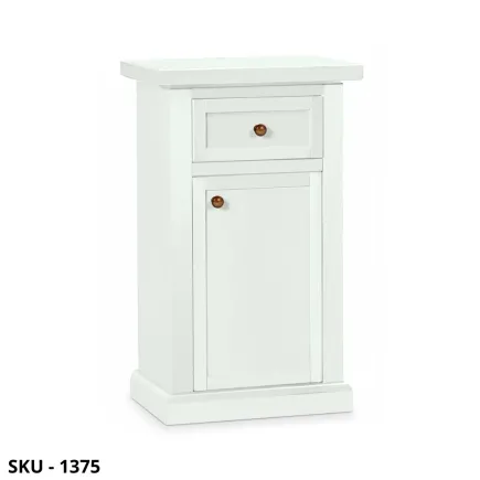 Mobile Porta Telefono Classico in Pioppo bianco, 1 Anta ed 1 Cassetto - Stile Arte Povera – Made in Italy - 46x31x76H cm