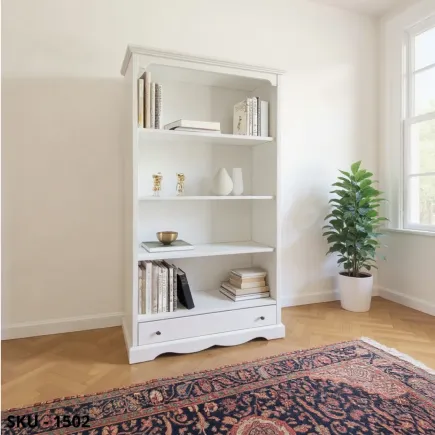 Libreria, Bianco Opaco e Noce scuro, 4 ripiani e cassetto - Arte Povera  - Stile Classico - Made in Italy - 94x36x189 cm