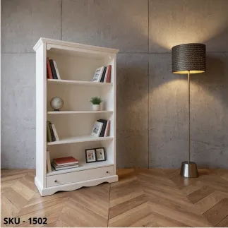 Libreria, Bianco Opaco e Noce scuro, 4 ripiani e cassetto - Arte Povera  - Stile Classico - Made in Italy - 94x36x189 cm
