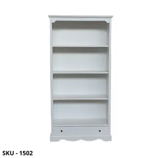 Libreria, Bianco Opaco e Noce scuro, 4 ripiani e cassetto - Arte Povera  - Stile Classico - Made in Italy - 94x36x189 cm