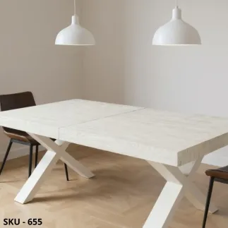 Tavolo da pranzo allungabile, rovere, noce, bianco, base a crociera e 2 allunghe da 50 cm – Stile Moderno – Made in Italy