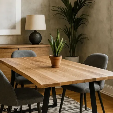 Tavolo fisso massello con gambe triangolari in metallo – Stile Moderno – Contemporaneo - Made in Italy