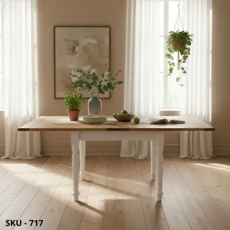 Tavolo da pranzo rettangolare in Rovere Bianco Opaco, allungabile con 2 estensioni - Arte Povera - Classico - Made in Italy