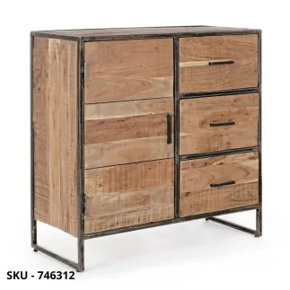 Cassettiera Elmer in Legno d’Acacia e in Acciaio Verniciato, 3 Cassetti e 1 Anta – Stile Moderno – Made in Italy